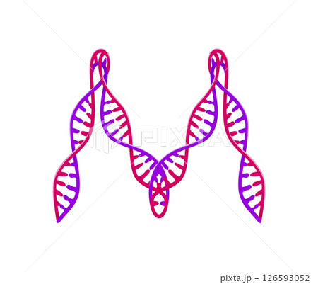 Healthcare cartoon font DNA molecule letter M. Hospital English alphabet typeset symbol, healthcare isolated vector kids ABC font sign. Medical type letter or medicine cartoon typeface element 126593052