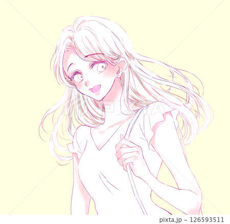 外出する夏の女性　線画 126593511