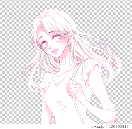 外出する夏の女性　線画 126593512