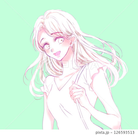 外出する夏の女性　線画 126593513