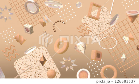 幾何学模様やテラゾー柄が並ぶオシャレな3DCG - チョコレートカラー 126593537