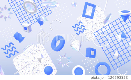 幾何学模様やテラゾー柄が並ぶオシャレな3DCG - ニューモーフィズムカラー 126593538