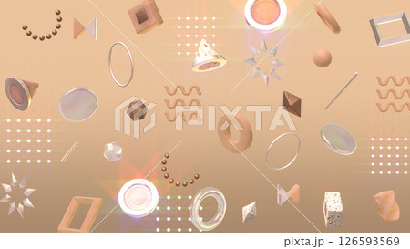様々な質感の幾何学模様が整列しているオシャレな3DCG - チョコレートカラー 様々な質感の幾何学模様が整列しているオシャレな3DCG - チョコレートカラー 126593569