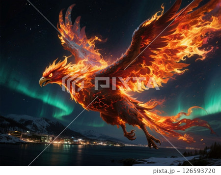 火の鳥とオーロラと夜 126593720