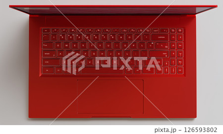赤いノートパソコン｜高級感ある光沢仕上げのラップトップ・デバイスのクローズアップ 126593802