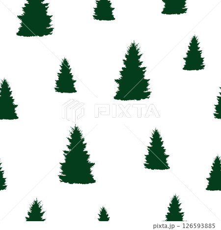 Seamless pattern dark green fir isolated on white background. Emerald pine wild forest print, vector eps 10 126593885