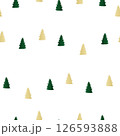 Seamless pattern green, golden firs on white background. Christmas holidays evergreen spruce trees texture, vector eps 10 126593888