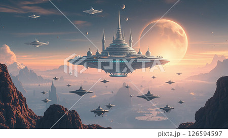 都市母船とたくさんのUFO 都市母船とたくさんのUFO 126594597