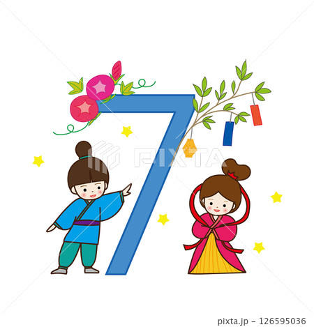 7月の素材 織姫と彦星 126595036