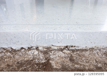 Terrazzo floor at side view construction on ground. Terrazzo floor at side view construction on ground. 126595095
