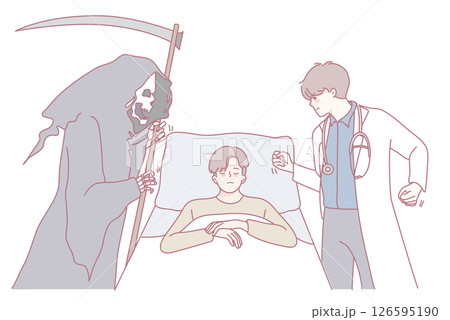 A Doctor and the Grim Reaper Encounter in a Unique Hospital Scene with a humorous twist 126595190