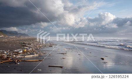 ゴミが打ち上げられた海岸と深刻な海洋プラスチック汚染 ゴミが打ち上げられた海岸と深刻な海洋プラスチック汚染 126595224
