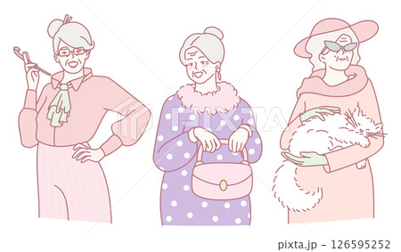 Charming and Captivating Illustrations Portraying Stylish Older Women with Elegance and Grace 126595252