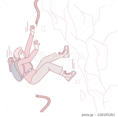A climber falls from a cliff in a stylized illustration, capturing the thrill of adventure A climber falls from a cliff in a stylized illustration, capturing the thrill of adventure 126595261
