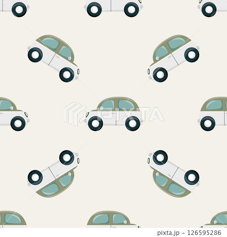 Retro car pattern with beige and white vehicles Retro car pattern with beige and white vehicles 126595286