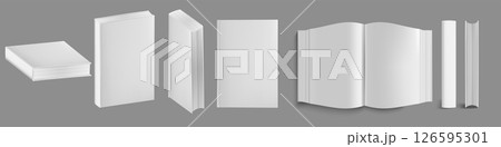 Realistic books set. Learning or education concept. Different design of books or notebooks. Reading, learn and receive education through books. Read more books 126595301