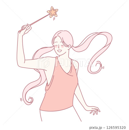 A Delightful and Cheerful Girl Holding a Magic Wand A Whimsical and Charming Illustration A Delightful and Cheerful Girl Holding a Magic Wand A Whimsical and Charming Illustration 126595320