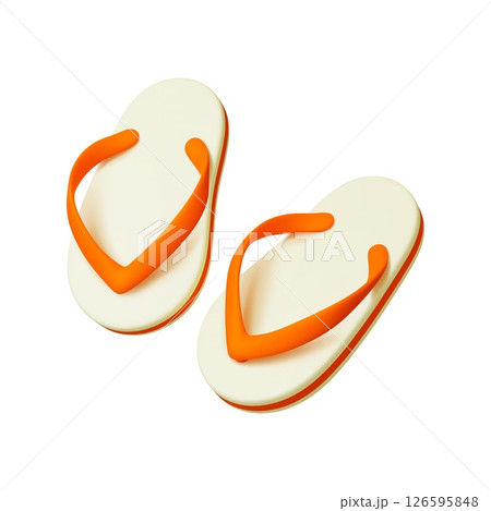 Realistic 3d flip flops. Stylish beach slippers. Cartoon beachcoast fashion shoes, summer vacation accessories. Rendering design vector element Realistic 3d flip flops. Stylish beach slippers. Cartoon beachcoast fashion shoes, summer vacation accessories. Rendering design vector element 126595848