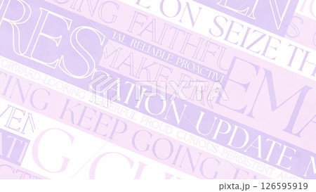ポジティブな英単語が大小さまざまに斜めに並んだスタイリッシュな背景 - パープル 126595919