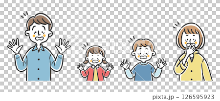 ビックリする家族二世代　上半身　ベクター 126595923