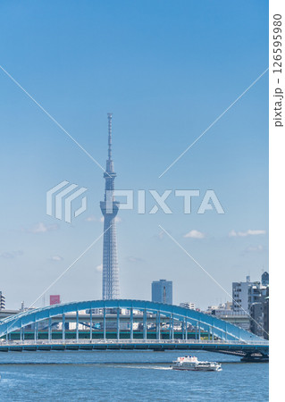 「東京都」永代橋と東京スカイツリーの風景 「東京都」永代橋と東京スカイツリーの風景 126595980