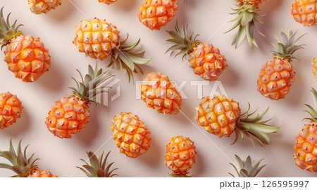 Pineapple fruit botanical harvesting natural snack food pattern on pink background 126595997