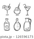 A line drawn illustration of cocktails and bottels in a sketchy style. 126596173