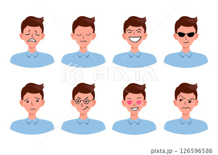 Portraits of man. Boy Avatar.  Male emotions. 126596586