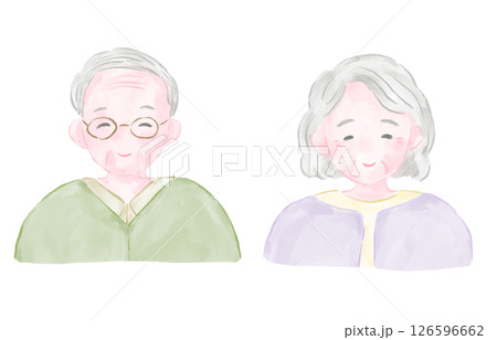 優しい表情の祖父母の水彩イラスト（敬老の日） 126596662
