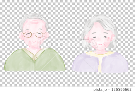 優しい表情の祖父母の水彩イラスト（敬老の日） 126596662