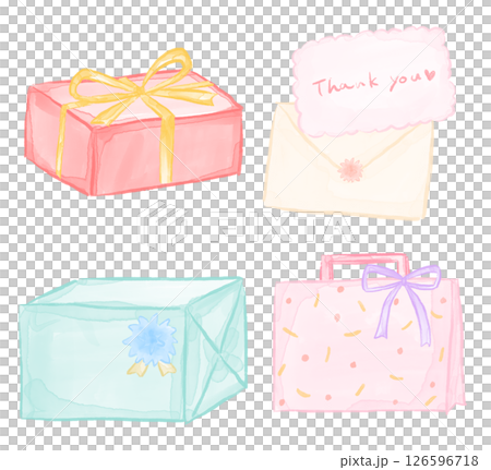 Watercolor illustration of gift boxes and message cards for Mother's Day, Father's Day, birthdays and celebrations Watercolor illustration of gift boxes and message cards for Mother's Day, Father's Day, birthdays and celebrations 126596718