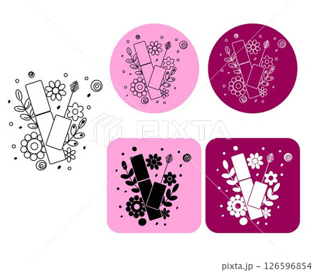 Mascara Flower logotype. Vector graphic line illustration. Black and white cosmetic makeup art. design for fashion graphics, textile prints, fabrics, wallpapers. Mascara Flower logotype. Vector graphic line illustration. Black and white cosmetic makeup art. design for fashion graphics, textile prints, fabrics, wallpapers. 126596854