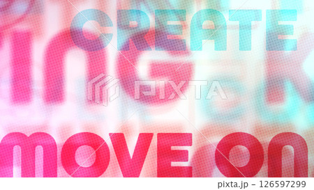 ポジティブな英単語が大小さまざまに重なった色セロハンのようなポップな背景 - レッド 126597299