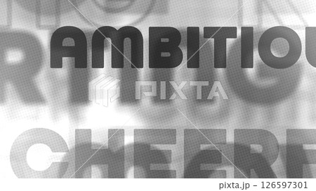 ポジティブな英単語が大小さまざまに重なった色セロハンのようなポップな背景 - モノトーン 126597301