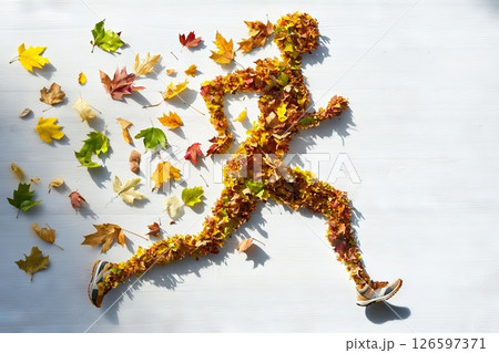 Runner silhouette overlaid with road map and speed lines representing fitness 126597371