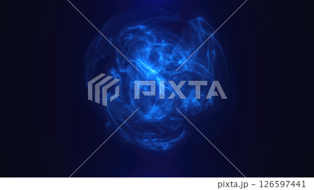 Abstract blue fluid-like shape with a glowing effect on a dark background 126597441