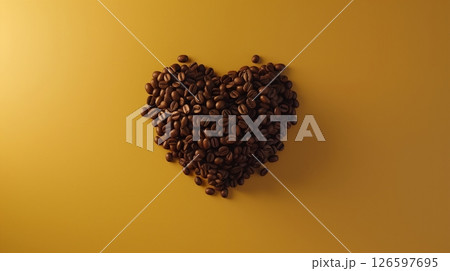 coffee bean pile heat shaped romantic drink ingredient 126597695
