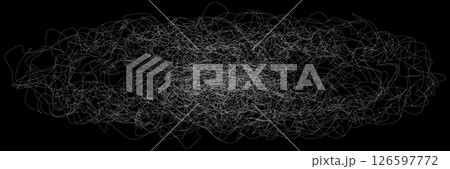 Tangle chaos of thin white threads or web on black bg with loop texture Tangle chaos of thin white threads or web on black bg with loop texture 126597772