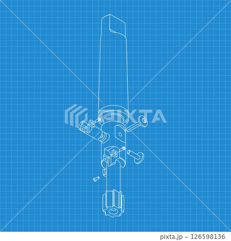 Mechanical engineering drawings. Tap tools, borer. Technical Design. Cover. Blueprint. Step Cutting Tool with Countersinking Function. Technical 3D Vector Illustration 126598136