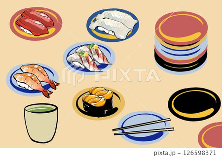 回転寿司のイラスト。食事風景 回転寿司のイラスト。食事風景 126598371