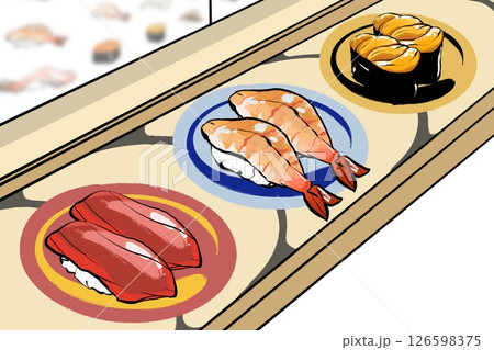 回転寿司のレーンのイラスト 回転寿司のレーンのイラスト 126598375