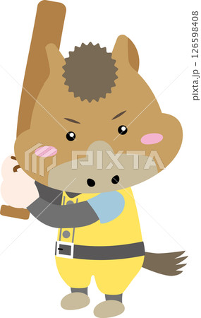 バットを振るかわいい馬のキャラクター（午年・スポーツイラスト） 126598408