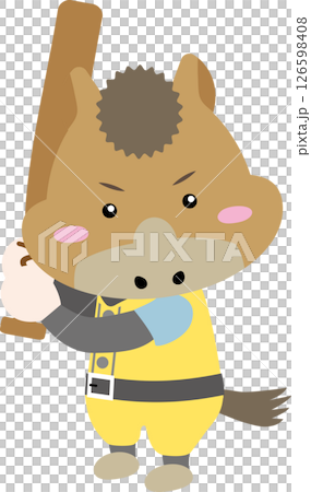 バットを振るかわいい馬のキャラクター（午年・スポーツイラスト） 126598408
