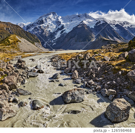 Mount Sefton and Hooker river in New Zealand Mount Sefton and Hooker river in New Zealand 126598468