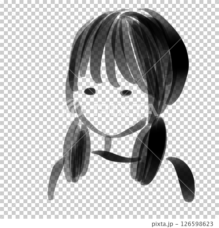 2つ結びの女の子のモノクロイラスト 126598623