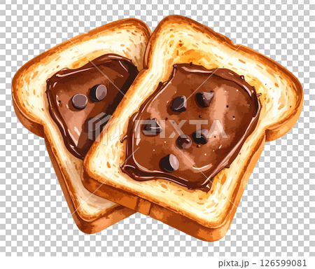 Watercolor illustration of toast with chocolate cream - AI generation 126599081