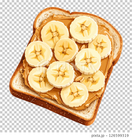 バナナピーナッツクリームトーストの水彩風イラスト　生成AI 126599319