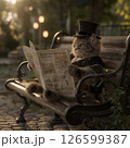 朝の公園で新聞を読んでいる猫 126599387