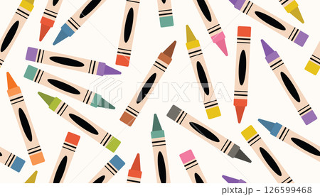 Playful seamless pattern featuring pastel crayons scattered in a messy, random layout. Art, craft and school supplies. Playful seamless pattern featuring pastel crayons scattered in a messy, random layout. Art, craft and school supplies. 126599468