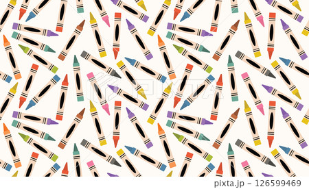 Cute seamless pattern with colorful pastel crayons in disorganized arrangement. Cute seamless pattern with colorful pastel crayons in disorganized arrangement. 126599469